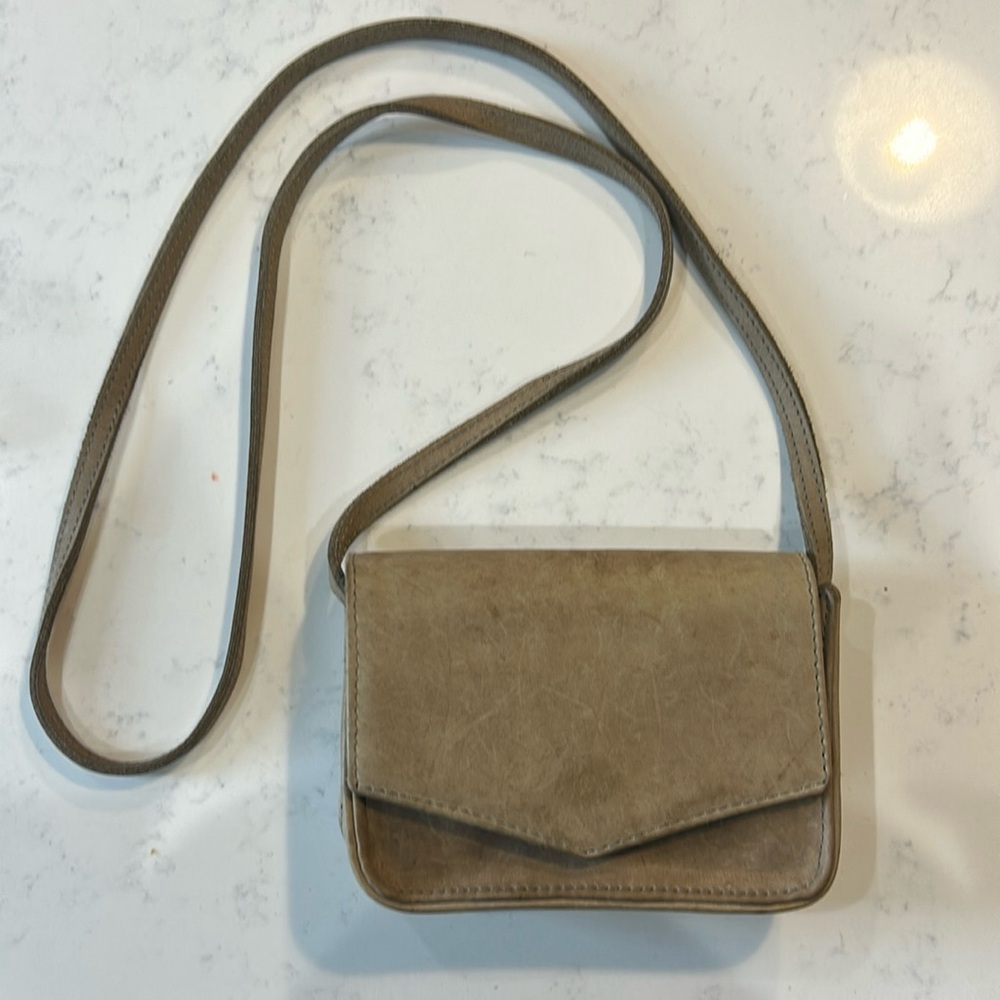 ABLE leather crossbody bag.  Gray in color.  7” X 5”.